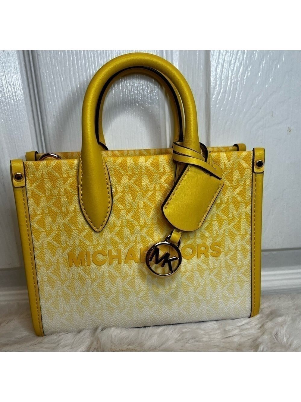 MICHAEL KORS MIRELLA EXTRA SMALL OMBRE SIGNATURE LOGO CROSSBODY IN GOLDEN YELLOW